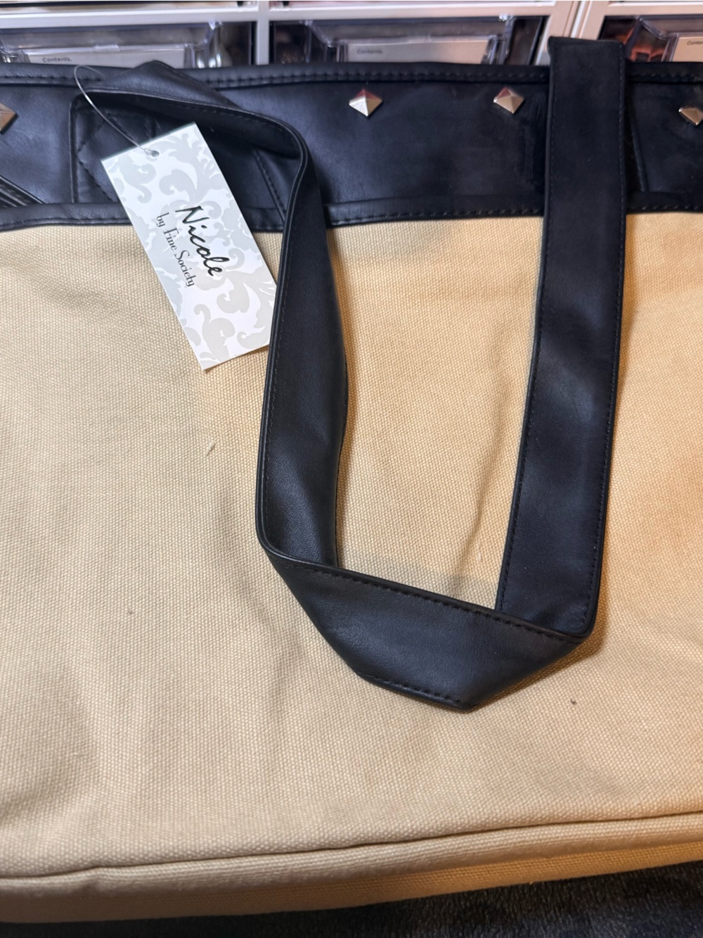 Nicole Beige and Black Canvas Laptop Tote